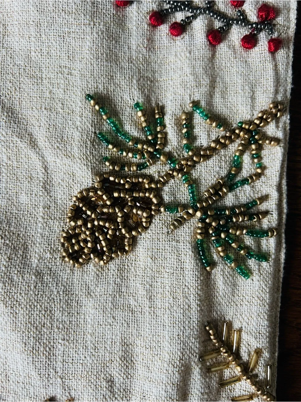 Embroidered Botanical Runner - Cream with Red Accents